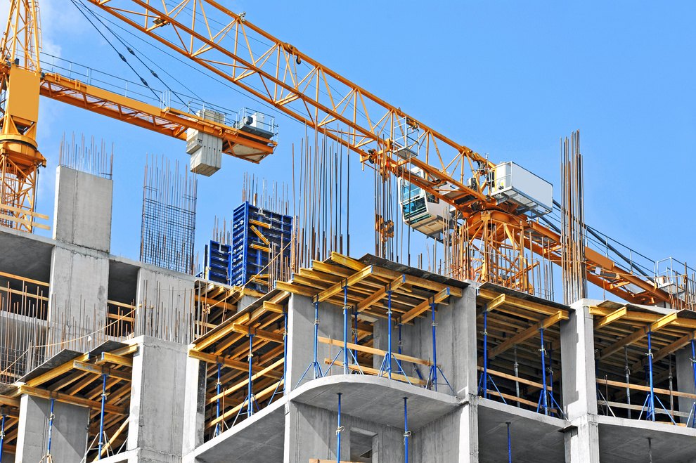 Construction site with tower cranes