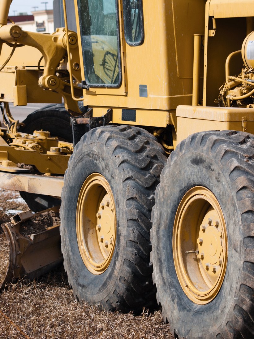 Heavy machinery tires and undercarriage detail